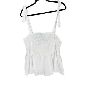 Shein Curve Plus Size 3XL White Smocked  Top Swiss Dot Tie Shoulder Top